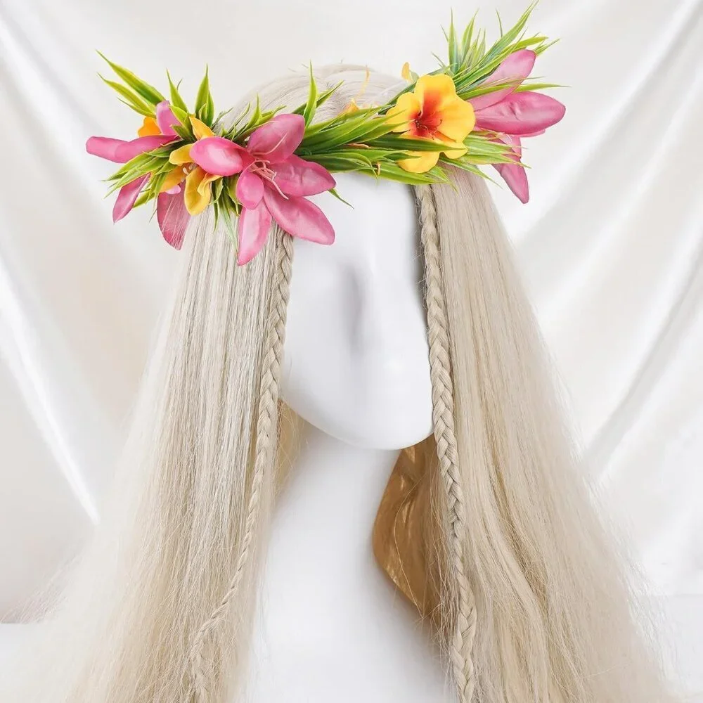 Hawaiian Flower Crown Artificial Tropical Floral Headband for Luau Beach Party